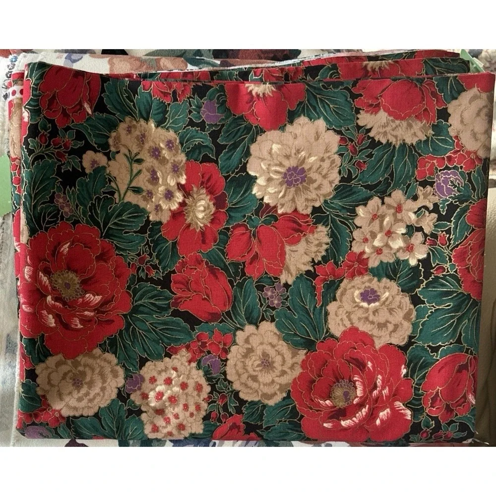 The Mandarin Garden by Hoffman California Metallic Floral on Black Cotton 3 YDS!